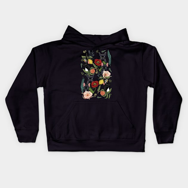 Botanical and Black Frenchie Kids Hoodie by huebucket